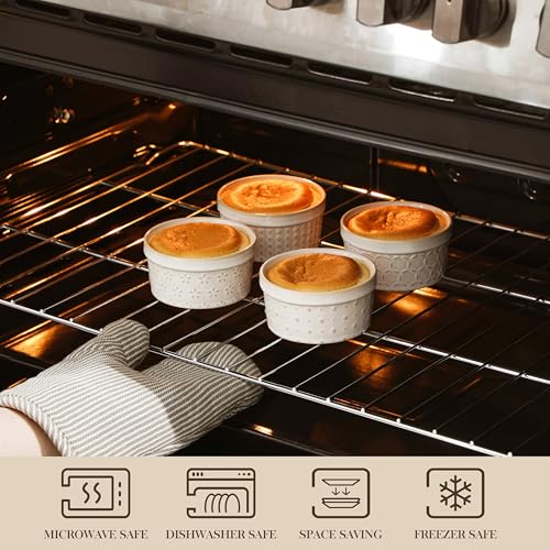 MALACASA 6 oz Ceramic Ramekins Set of 4, Creme Brulee Souffle Oven Safe | Small Ceramic Ramekins Oven Safe for Dipping Sauce, Custard, Arctic White - size: 6 oz