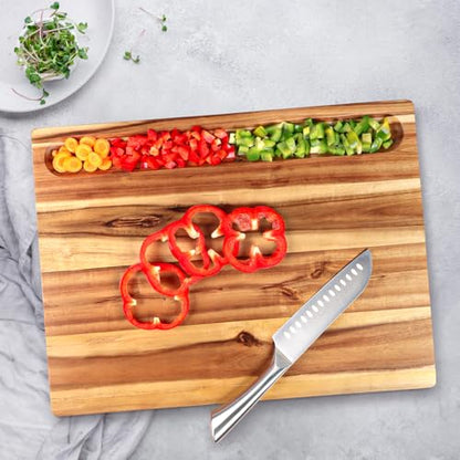 Acacia Wood Cutting Board (17x13x1.5in) and Wooden Butcher Block, Chopping Board - Reversible Multipurpose For Meat, Cheese Board, Vegetables, Bread...with Juice Groove, Cracker Holder & Inner Handles - size: 17"L x 13"W