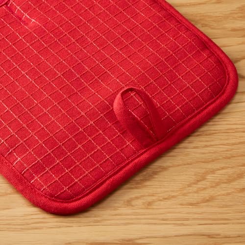 KITCHENAID Gourmet Series Gridlines Pot Holders 2-Pack Set, Heat Resistant up to 600°F, Soft Silicone Grip, Magnetic Cuff, Passion Red, 8"x8" - color: Passion Red