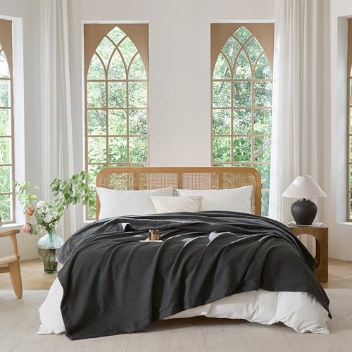 CHUFFED Cotton Waffle Blanket King Size - Plush Milk Velvet & Reversible Waffle Weave,Anti-Static 500Gsm Design，Thick Cozy Soft Winter Blanket for Bed, Couch, Sofa - Dark Grey, 104x90 Inches - color: Dark Grey, size: King