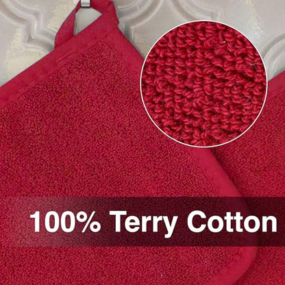 RITZ Terry Potholder & Hot Pad: Unparalleled Heat Resistant, Durable 100% Cotton – Ergonomically Designed for Optimal Grip – Easy-Care Machine Washable – 4-Pack, Paprika Red - color: Paprika Red, size: 4-Pack