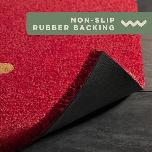 TOWN & COUNTRY TERRA Hiya Painted Welcome Door Mat, Natural Coir, Heavyweight, Non-Slip Entryway Mat, Red, 24"x36" - color: Red, size: 2' x 3' (Rectangular)