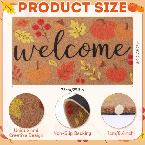 Fall Pumpkin Welcome Doormat, 16.5x30in Faux Coir Welcome Door Mat | Non Slip Backing, Washable and Reusable, Quick Drying, Indoor Outdoor Porch Use, Autumn Thanksgiving Decor, Housewarming Gift - style: Autumn Theme