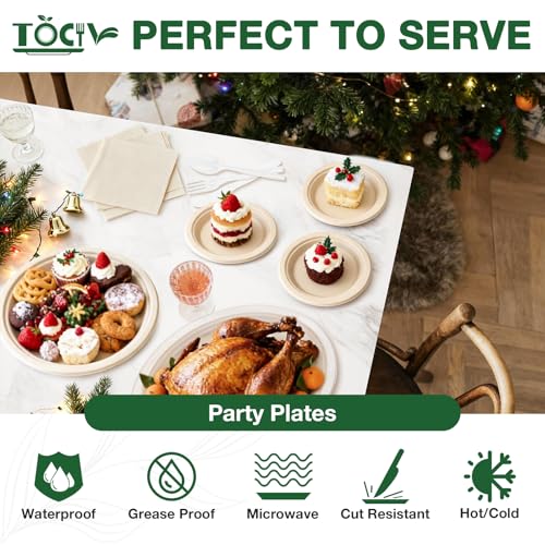 Paper Plates Compostable 300-Count 7 Inch Disposable Heavy Duty Party Small Plates Bulk for Appetizer Dessert Cake Biodegradable Birthday Holiday Kids Party Supplies - color: Nature, size: 7 inch