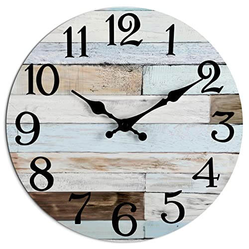 KECYET 10 Inch Wall Clock Battery Operated Silent Non Ticking Country | Round analog clock; large easy-read dial for bathroom, kitchen, bedroom & living room; 1 AA battery (not included) - color: Multicolor, size: 10"