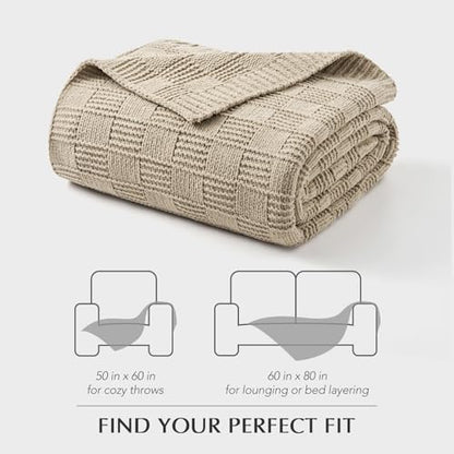EVERGRACEHOME Modern Checkered Chenille Throw Blanket, 50x60, Sand Dune | Lightweight Warmth, All-Season Breathability, OEKO-TEX certified, Timeless Grid Pattern, Farmhouse Throw for Couch, Bed, Sofa - color: Sand Dune, size: 50" X 60"