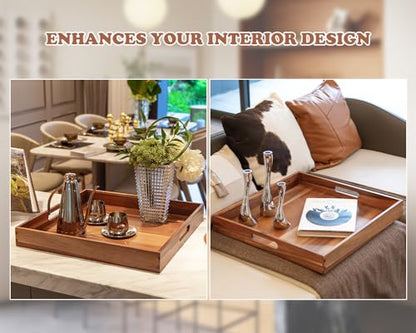Large Ottoman Tray for Living Room, 20" Extra Large Wooden Tray for Ottoman Square Big Acacia Serving Trays with Handles for Coffee Table, Breakfast, Appetizers, Dinner - color: 20" Square Tray - Acacia