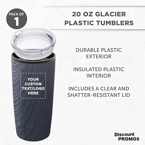 DISCOUNT PROMOS Custom Plastic Tumbler 20 oz., Personalized - With lid, Ice Coffee Tumbler, To Go Cup, Insulated - Grey - color: - Custom – Grey