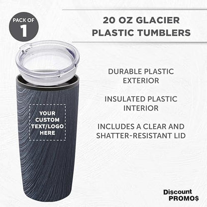 DISCOUNT PROMOS Custom Plastic Tumbler 20 oz., Personalized - With lid, Ice Coffee Tumbler, To Go Cup, Insulated - Grey - color: - Custom – Grey