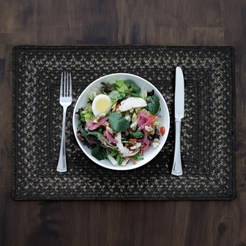 Homespice Jet Black Jute Braided Placemats, Rect 13x19 Set of 6 | Black Protects Tabletop in Style and Everyday and Holiday Table Mats, Rich Colors, Reversible, Durable and Easy to Clean - color: Jet Black