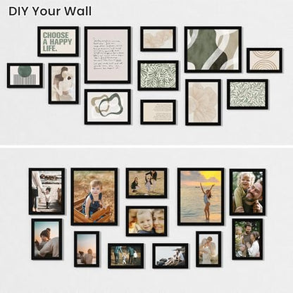 Heimlove Black Collage Picture Frames Set of 12,Two 8x10,Two 6x8, Four 5x7,Four 4x6 Photo Frames,Gallery Wall Frame Set for Wall Mount or Tabletop Display - color: BLACK