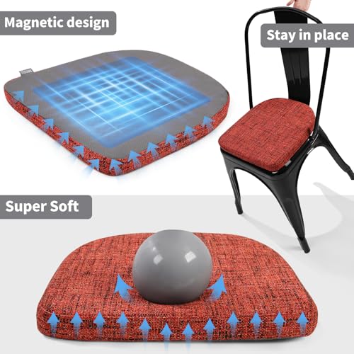 SINOSSO Memory Foam 14" Metal Chair Cushions 4 Pcs, Modern Interwoven Style Magnetic Chair Pads for Dining Kitchen Cafe Bistro Stackable Chair (U-Shape, Red, 4) - color: Red