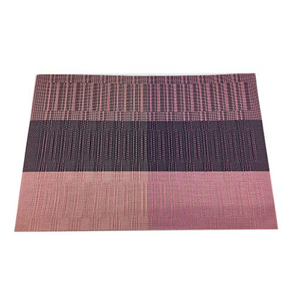 Exquisite Woven Vinyl Placemats for Dining Table Heat Resistant PVC Bamboo Style Table Mats (6, Ombre Purple Red) - color: Red-gradient