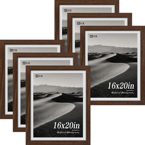 VCK 16x20 Picture Frames Brown - Wide Border Wood Poster Frame, Multi-Directional Display Family Photos, Office Prints, Studio/Gallery Artwork, Woodgrain Series, Wall Hanging, Set of 6 - color: Brown, size: 16 x 20