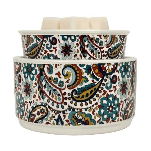 NAFANG Paisley Ceramic Electric Wax Melt Warmer, Wax Warmer Scented Wax | Boho Pattern Wax Melter & Oil Burner,Candle Warmer with Iron Stand,Fragrance Decor Gifts for Home Office Bedroom - color: Paisley Pattern