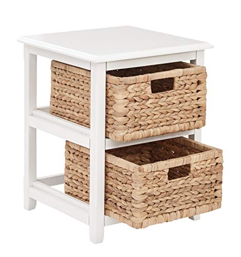 OSP Home Furnishings Seabrook Storage Tower with Solid Wood Frame and Natural Baskets, 2-Drawer, White Finish - color: White Finish, size: 2-Drawer