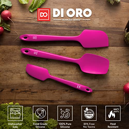 DI ORO Silicone Spatula Set - 600F Heat Resistant, 3-Pc Magenta | Rubber scraper won't scratch nonstick pans; For baking, cooking, mixing, and frosting; BPA-free and dishwasher safe - color: Magenta