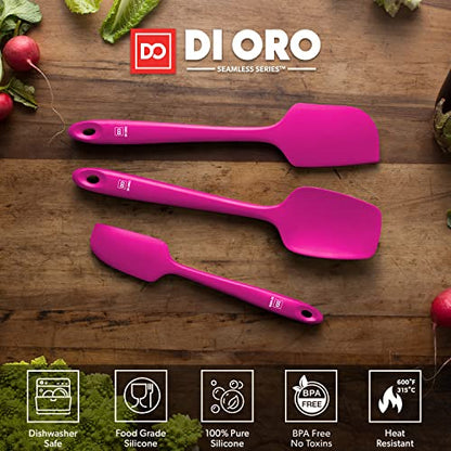 DI ORO Silicone Spatula Set - 600F Heat Resistant, 3-Pc Magenta | Rubber scraper won't scratch nonstick pans; For baking, cooking, mixing, and frosting; BPA-free and dishwasher safe - color: Magenta