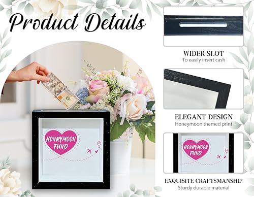 Honeymoon Fund Box, 8×8 Wedding Shadow Box Frame with Slot, Pink Heart Wedding Money Saving Decoration for Reception Bridal Shower, Travel Fund Memory Keepsake Gift for Newlyweds -A03 - size: 8×8 pink heart