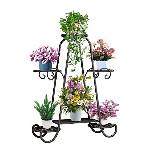 CarolynDesign 6 Tier Metal Plant Stand for Indoor and Outdoor, Multi Flower Pot Holder Shelf for Living Room Patio Lawn Garden Balcony - color: Black Round