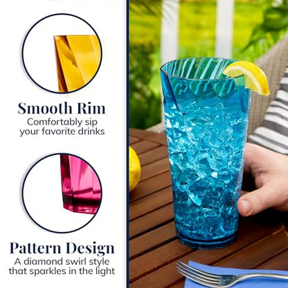 US Acrylic Optix Plastic Reusable Drinking Glasses (Set of 8) 26oz Iced-Tea Cups in Jewel Tone Colors | BPA-Free Tumblers, Made in USA | Top-Rack Dishwasher Safe - size: 26 ounces