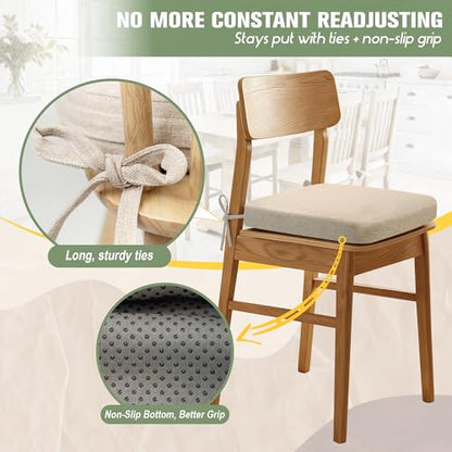 kingphenix Chair Cushions for Dining Chairs, Set of 6, 2.5 Inches Thick | High-Density Foam Kitchen Chair Cushions with Ties, Non-Slip Bottom and Removable Machine-Washable Covers, 17 x 16 in, Beige - color: Beige, size: 6 Count(Pack of 1)