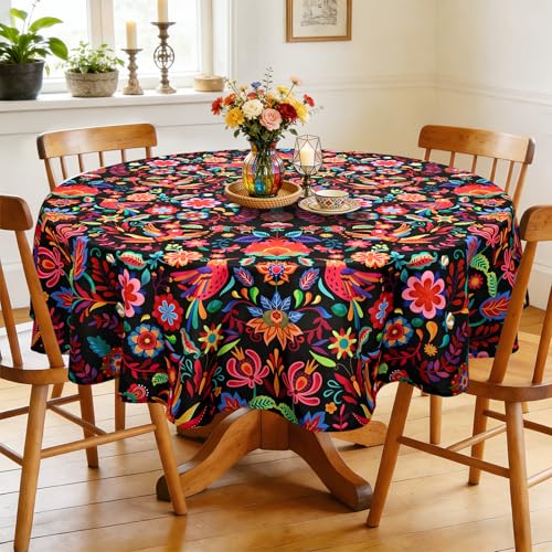Mexico Table Cloth Rectangle Machine Washable Cinco de Mayo Tablecloth, 70 inch, Polyester Black Table Cover for Kitchen Dinner Party Outdoor Decor - color: Mexico, size: 70" (Round)