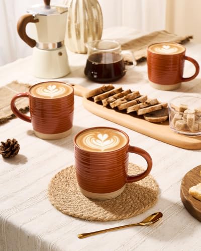 famiware Coffee Mugs Set of 4, 13 oz Mug Set, Ceramic Cup Set with Handle | Stoneware Mug for Coffee, Tea, Latte, Cappuccino, Microwave and Dishwasher Safe, Constellation Series，Terracotta - color: Constellation-Terracotta, size: 4 Count (Pack of 1)