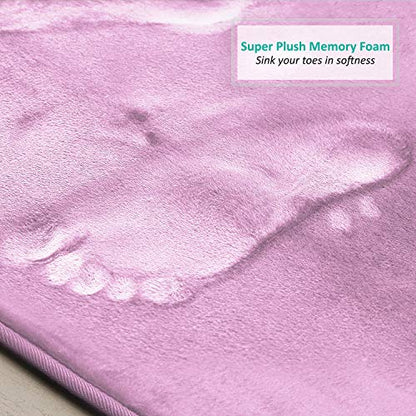 Clara Clark 3 Piece Bathroom Rugs Bath Mat Set, Velvet Memory Foam Bath Mats for Bathroom - Non-Slip, PVC Backing Bath Rugs, Washable - Dries Quickly, Lavender - color: Lavender Dream