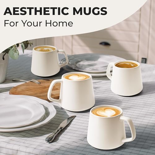 MIAMIO - Coffee Mugs Set of 4, Ceramic (14oz) - Luxe (Cream White) | Large Ceramic Coffee Mugs for Cappuccino, Tea and Espresso, Tea / Coffee Mug 4-Piece Set, Cup Set - dishwasher safe - color: White Series