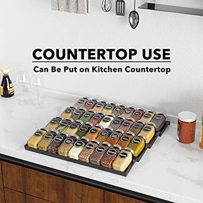 SpaceAid Spice Drawer Organizer with 36 Spice Jars, 386 Spice Labels, 4 Tier Seasoning Rack Tray Insert for Kitchen Drawers, 16.75" Wide x 17.5" Deep - size: 36 Jars, 16.75" Wide