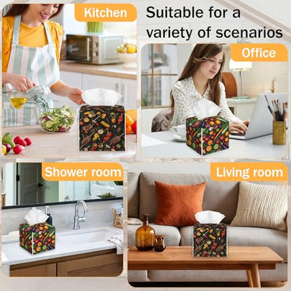 Vegetables 2 Pcs Tissue Box Cover Square, Spring Fruit BBQ Tissue Box Holder Waterproof Leather Facial Paper Organizer Dispenser for Bathroom Home Car Nightstand - color: Vegetables