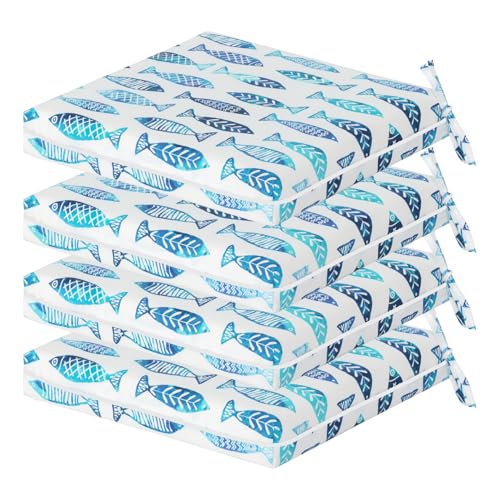 COZYVIDA Outdoor Chair Cushions Set of 4, 20"x20" Square Seat Pads with Tie Straps and YKK Zippers, 35D High-Density Foam, Water-Resistant Fabric,UV-Resistant 1000+ Hrs - color: Print 021