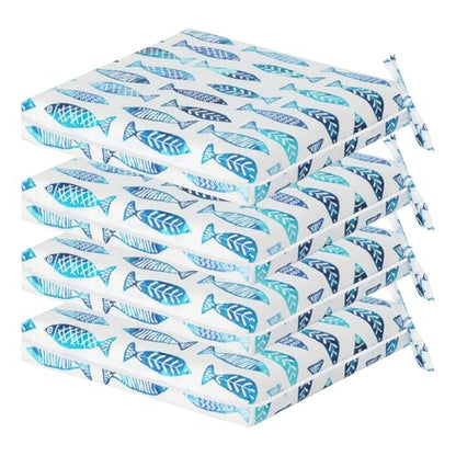 COZYVIDA Outdoor Chair Cushions Set of 4, 20"x20" Square Seat Pads with Tie Straps and YKK Zippers, 35D High-Density Foam, Water-Resistant Fabric,UV-Resistant 1000+ Hrs - color: Print 021