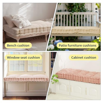 mudilun Custom Bench Cushion Tufted Window Seat Cushions Indoor Custom Color/Size/Ties/Handle Bench Pads 4 Inches Thick