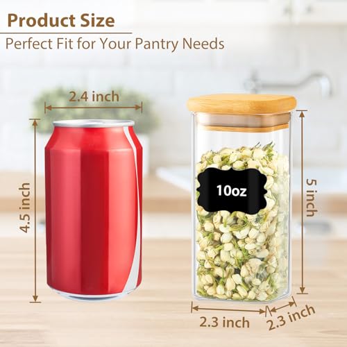 12 Pack 10 oz Square Glass Spice Jars with Lids and Labels – Airtight Small Spice Containers Set, Clear Glass Storage Jars for Seasoning, Spices, Kitchen Pantry Organization - color: Square/10oz/12pcs