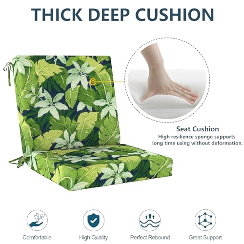 DYTXIII Outdoor Midback Chair Cushions Set of 2-20"x17" Water Repellent & Fade-Resistant Patio Seat Cushions with High-Resiliency Foam, Non-Slip Ties for Dining, Balcony Furniture-Jungle Leaves - color: Jungle Leaves