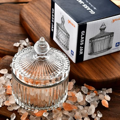 Crystal Glass Salt Cellar with Lid – 7oz Clear Salt Box Salt and Pepper bowls, Salt Container Holder for Kitchen, glass Storage jars for Candies, Sugar, Decorative Kitchen & Dining Table Essential