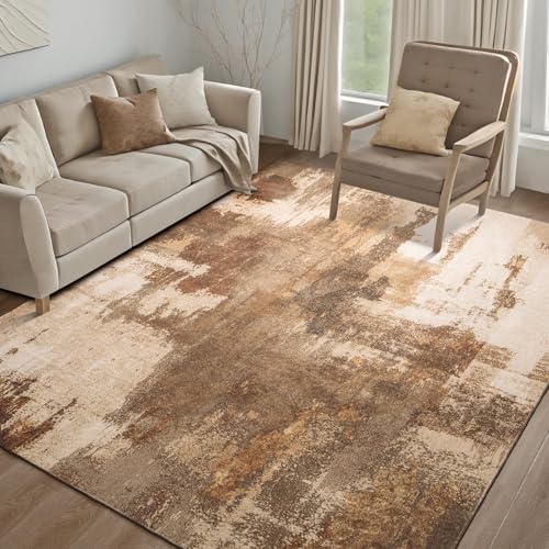 Kelarea Washable Area Rug 6x9, Non-Slip Low Pile Abstract Brown | Water & Stain Resistant, Pet Friendly, Easy Clean, Ultra Soft, for Living Room, Bedroom, Nursery, Ofiice - color: Brown, size: 6' x 9' (Rectangular)