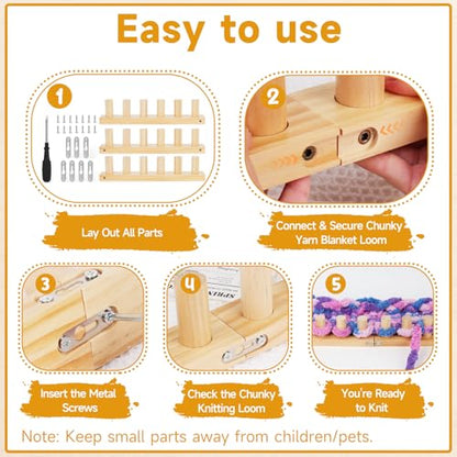 Aeelike Chunky Blankets Loom Kit for Knitting,No Need Hooks,Wooden 39 inch | Portable Adjustable Size, Detachable Modular Design,Wooden Weaving Frame for Thick Yarn,Affordable,Stress Relief Gift - size: 39 IN