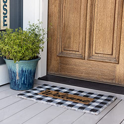 NINAMAR Buffalo Plaid Welcome Door Mat - Natural Coir - 29.5 x 17.5 inch