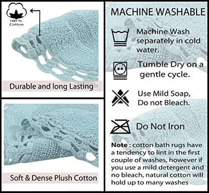 Home Weavers Hampton Crochet Reversible Bathmat 100% Cotton Bathroom Rug, Machine Washable Rug, Extra Soft and Absorbent Bath Rug, Kitchen Mat, 21"x54" Runner, Aqua - color: Aqua, size: 1'9" x 4'6" (Oval)