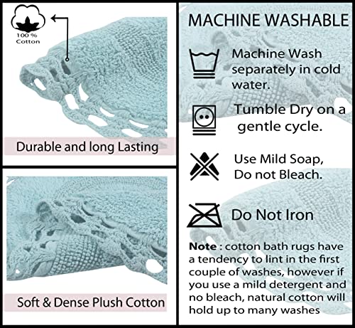Home Weavers Hampton Crochet Reversible Bathmat 100% Cotton Bathroom Rugs Set, Washable Rug, Thick Extra Soft and Absorbent Bath Rug, Kitchen Mat, Bath Mat Set, Mat Non Slip, 20"x20" Contour, Aqua - color: Aqua, size: 1'8" x 1'8" (Contour)