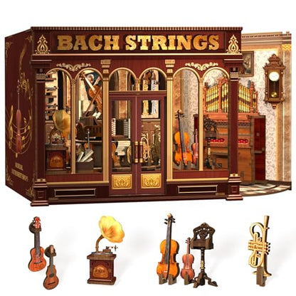 Book Nook Kit - Miniature Kit for Adults Music Store | DIY House 3D Wooden Puzzles Bookshelf Diorama Model Kit Gifts for Women Teenagers (Bach Strings) - style: Bach Strings