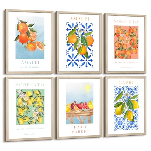 Baccone Fruit Wall Art Kitchen Artwork Wall Decor Fruit Market Prints Poster Colorful Lemon Canvas Wall Art Vintage Pictures Lemon Orange Prints Set of 6 for Room Bedroom 8x10 Inch Framed - color: Fruit Prints, size: 8x10 Inch Framed