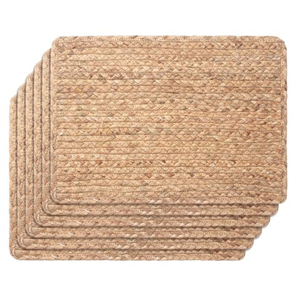 Woven Placemats Set of 6, 17" x 12" Rattan Table Mats, Natural Water Hyacinth Chargers for Dinner Plates, Wicker Placemats for Dining Table, Home, Wedding