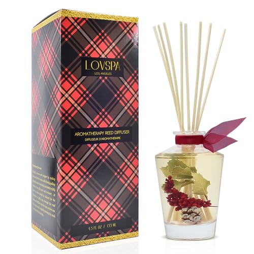 Reed Diffuser Set, Holiday Red Currant & Woods Scented Oil Diffuser with Sticks, Home Fragrance Accessories for Bathroom Shelf Decor, Aroma Diffusers for Home or Office Desk, USA Made - color: Holiday Red Currant & Woods, size: Classic Elegance/4.5 oz
