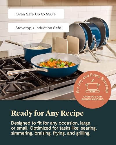 Caraway 31-Piece Non-Stick Ceramic Cookware Bundle | Fry Pans, Saucepans, Sauté Pan, Dutch Oven, Petite Cooker, Stir Fry, Rondeau, Stock Pot, Grill and Griddle Pans, Navy - size: 31pc Set