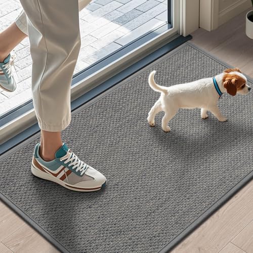 Door Mat 17"x29", Non Slip Door Mat Indoor Entrance, Rubber Backing Front Indoor Door mats Washable Absorbent Low-Profile Entryway Entry Resist Dirt Inside Door Mats, Light Grey - color: Light Grey, size: 1'5" X 2'5" (Rectangular)