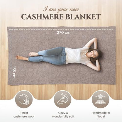 Cashmere Blanket – Hand Woven 100% Pure Wool Throw Blanket, 135 x 270 cm – Plain Cozy, and Soft Blanket for Bed, Sofa, or Couch - Made in Nepal - color: Dark Brown